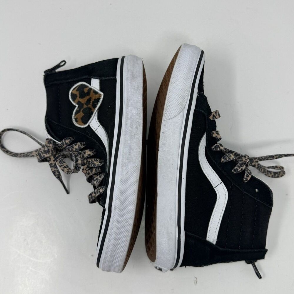 VANS High Top Off The Wall Zip Heel Cheetah Heart Kids Size 2.0 Skate